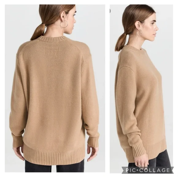 Frame XS Camel Tan Oversized Cashmere Crew Sweater